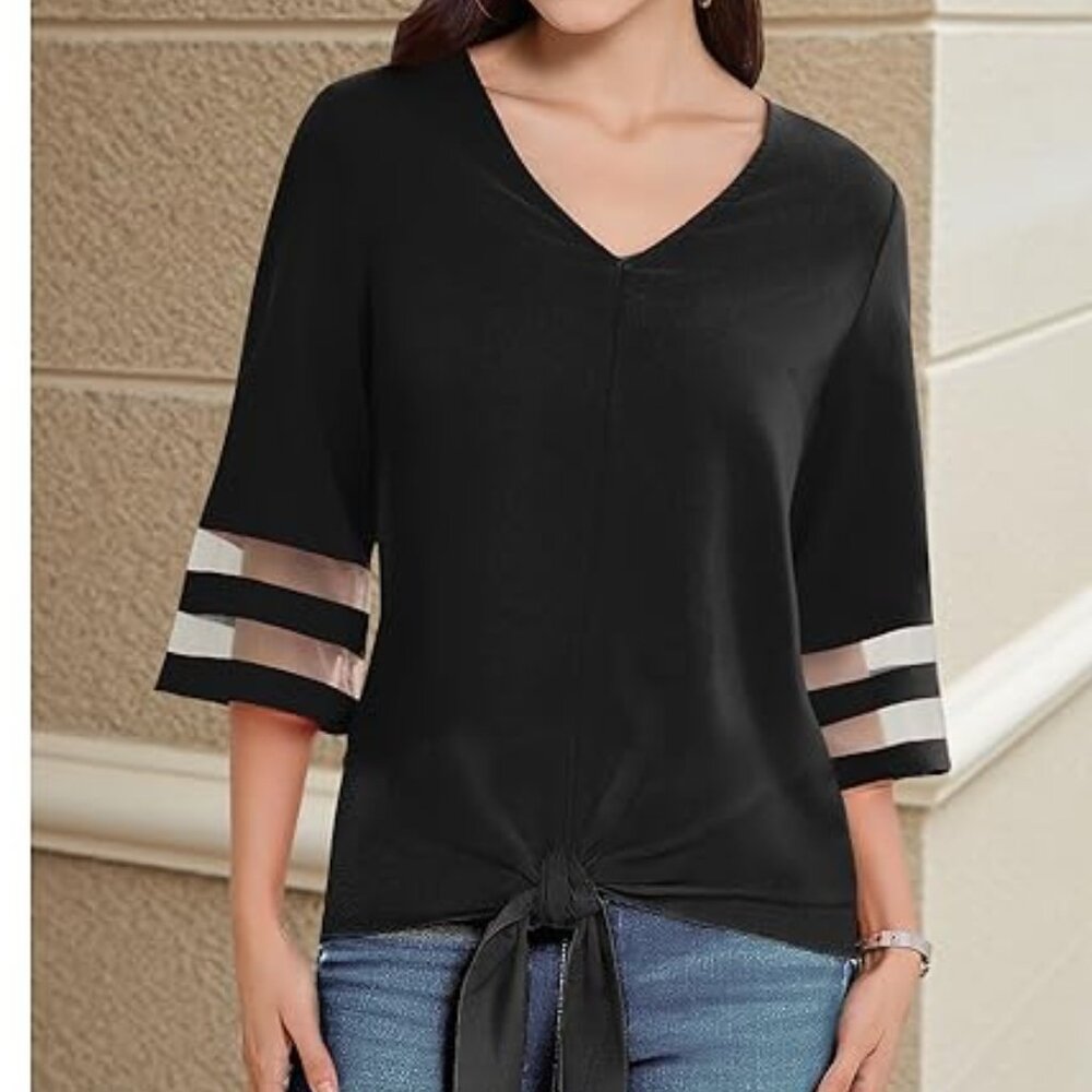 Women's Black V-Neck Tie-Front Top (New with Tags)